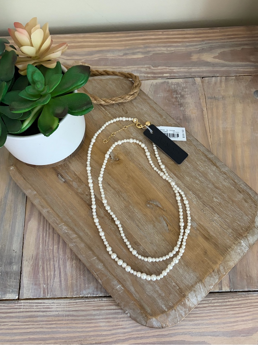 J. Crew Pearl Beaded Necklace with Adjustable Gold Clasp 🆕